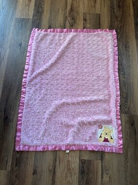 Disney Baby Winnie the Pooh Pink Plush Blanket Satin Trim Lovey Girl RARE